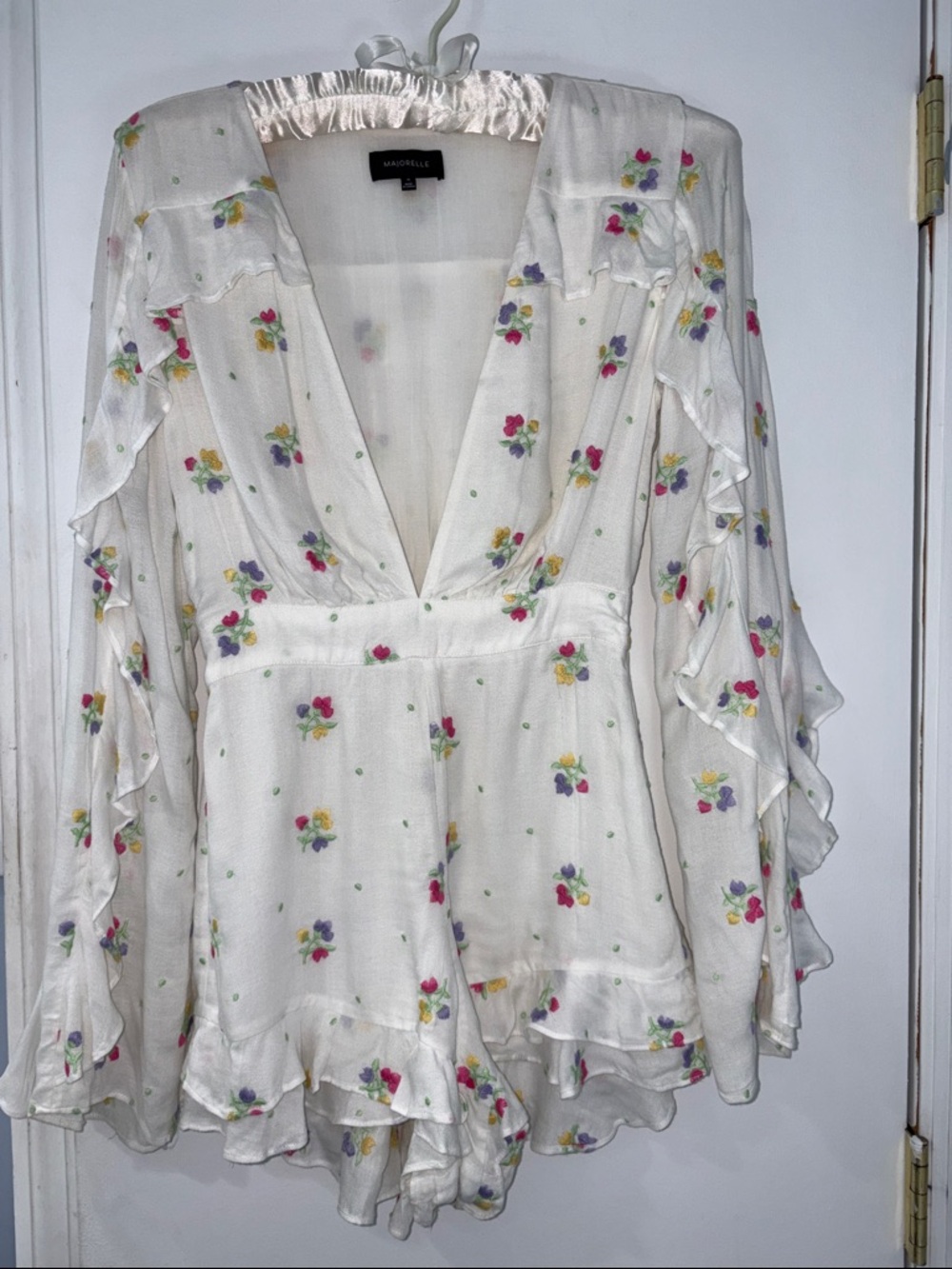 MAJORELLE White Floral Ruffle Romper